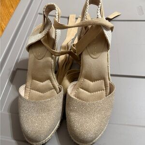 Kelly & Katie Sparkling Beige Espadrille Sandals